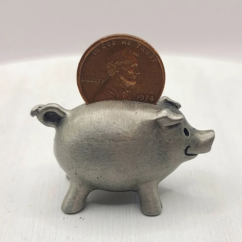 1982 Hudson Fine Pewter Mini Piggy Bank with 1974 Penny #2693 - Picture 2 of 4